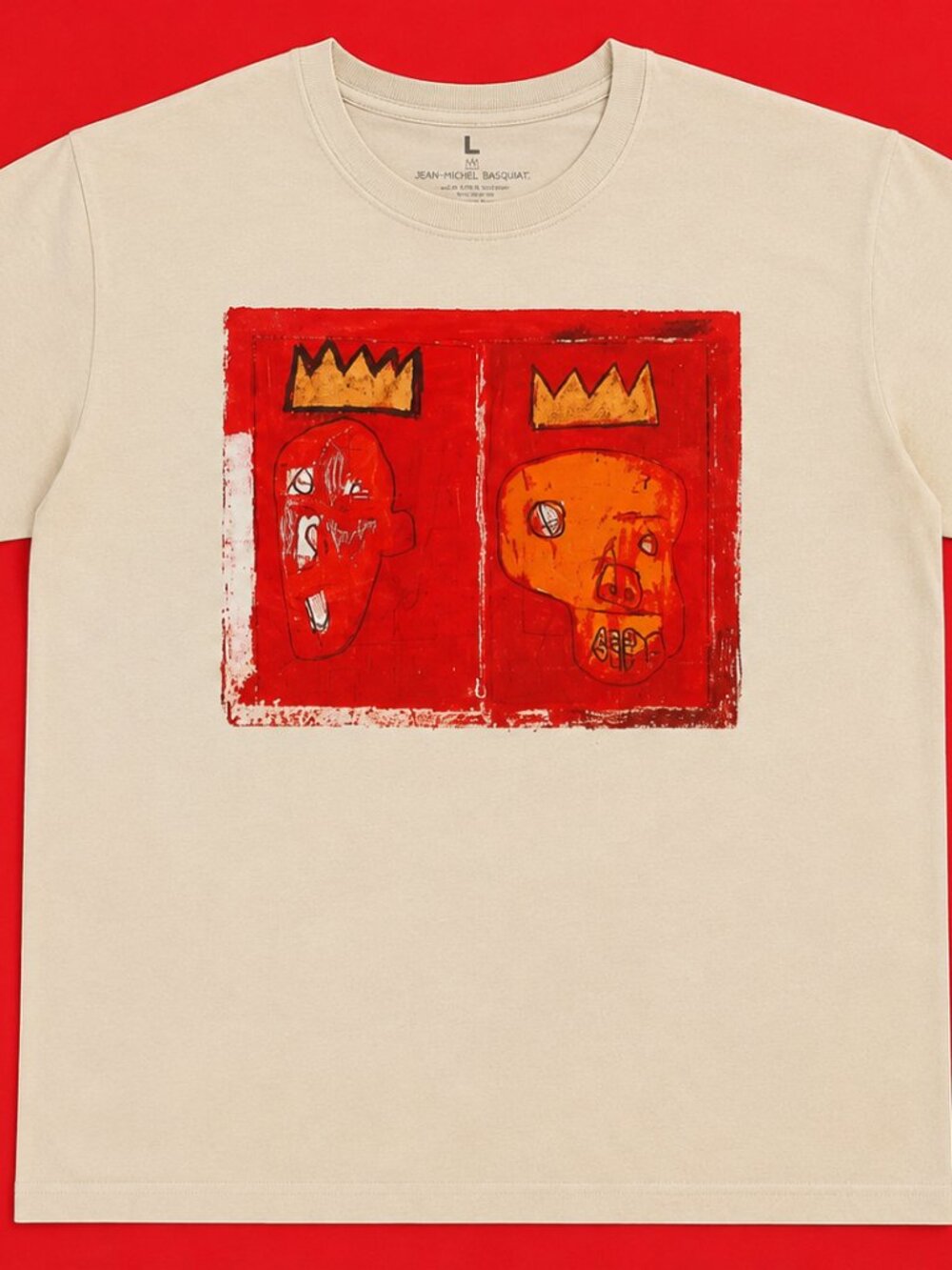 Jean-Michel Basquiat licensed graphic t-shirt men's large beige crown artwork